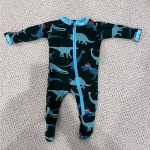 Kickee Pants Bamboo Footie with Zipper - Santa Dinos